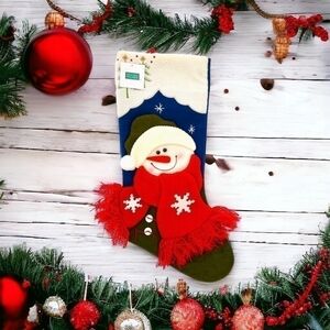 NWT HOLIDAY HOME Snowman Hooked 3D Santa Stocking Holiday Decor